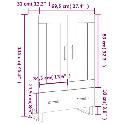 vidaXL Kaappi ruskea tammi 69,5x31x115 cm tekninen puu