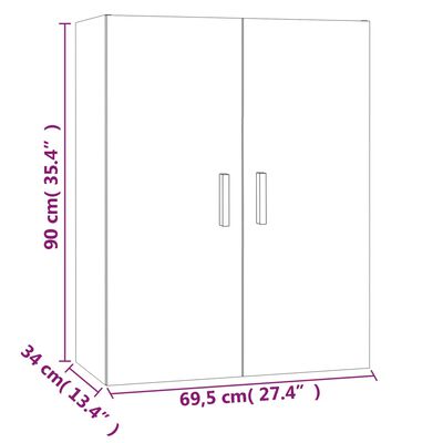 vidaXL Riippuva seinäkaappi korkeakiilto valkoinen 69,5x34x90 cm