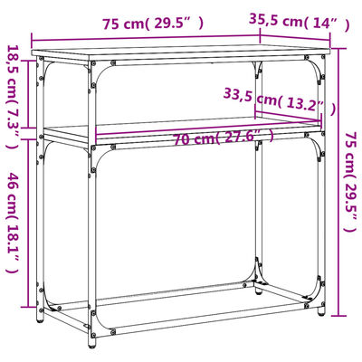 vidaXL Konsolipöytä ruskea tammi 75x35,5x75 cm tekninen puu