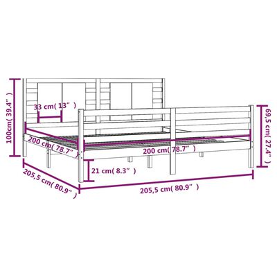 vidaXL Sängynrunko musta täysi mänty 200x200 cm