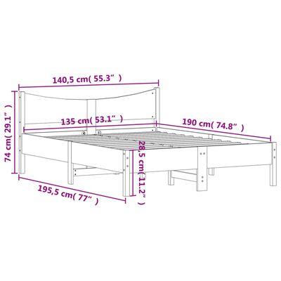 vidaXL Sängynrunko ilman patjaa vahanruskea 135x190 cm täysi mänty