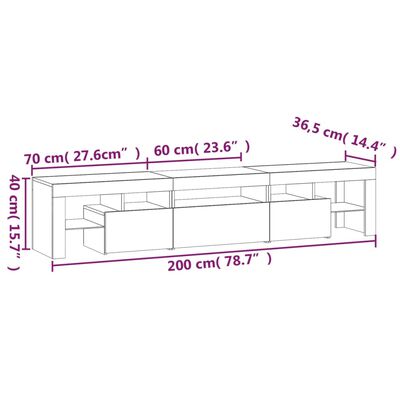 vidaXL TV-taso LED-valoilla harmaa Sonoma 200x36,5x40 cm