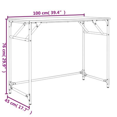 vidaXL Työpöytä savutammi 100x45x76 cm tekninen puu ja teräs