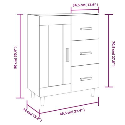 vidaXL Senkki korkeakiilto valkoinen 69,5x34x90 cm tekninen puu