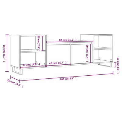 vidaXL TV-taso ruskea tammi 160x35x55 cm tekninen puu