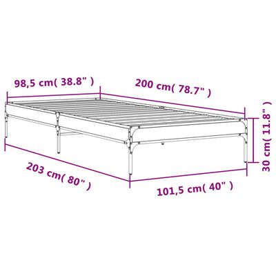 vidaXL Sängynrunko savutammi 100x200 cm tekninen puu ja metalli