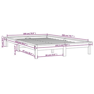 vidaXL Sängynrunko musta 180x200 cm Super King Size täysi mänty