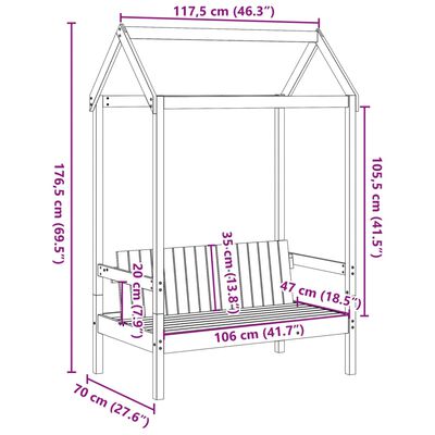 vidaXL Penkki katoksella vahanruskea 117,5x70x176,5 cm täysi mänty