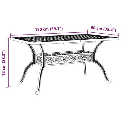 vidaXL Puutarhapöytä pronssi 150x90x72 cm valualumiini