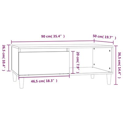 vidaXL Sohvapöytä harmaa Sonoma 90x50x36,5 cm tekninen puu