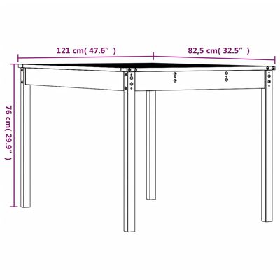 vidaXL Puutarhapöytä hunajanruskea 121x82,5x76 cm täysi mänty