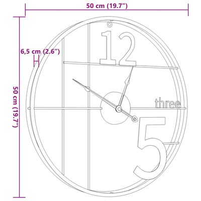 vidaXL Seinäkello musta Ø50 cm rauta