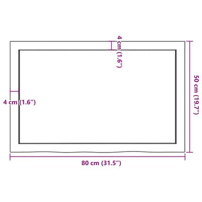 vidaXL Pöytälevy 80x50x(2-4) cm käsittelemätön täystammi