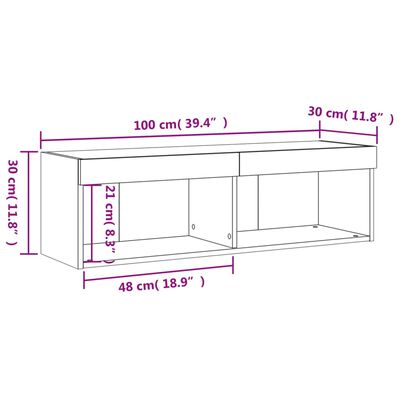 vidaXL TV-taso LED-valoilla ruskea tammi 100x30x30 cm