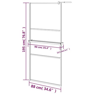 vidaXL Suihkuseinäke hyllyllä musta 90x195 cm ESG lasi ja alumiini