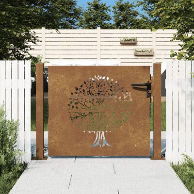 vidaXL Puutarhaportti 105x105 cm corten teräs puukuvio