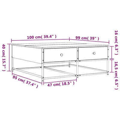 vidaXL Sohvapöytä harmaa Sonoma 100x99x40 cm tekninen puu