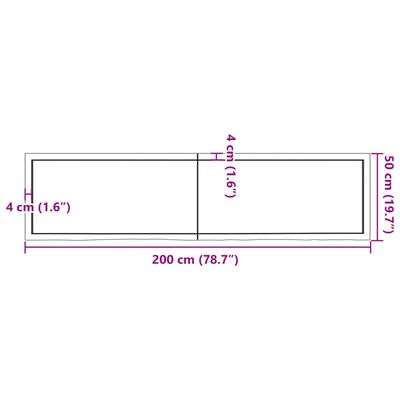 vidaXL Kylpyhuoneen työtaso 200x50x(2-6) cm käsittelemätön täysi puu