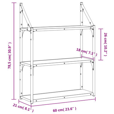 vidaXL Seinähylly 3 kerrosta Sonoma-tammi 60x21x78,5 cm tekninen puu