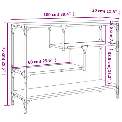 vidaXL Konsolipöytä ruskea tammi 100x30x75 cm tekninen puu