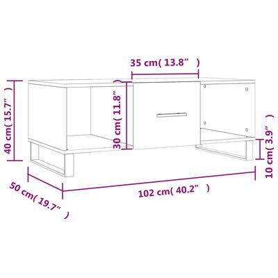 vidaXL Sohvapöytä korkeakiilto valkoinen 102x50x40 cm tekninen puu