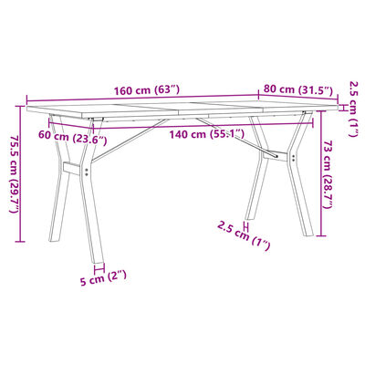 vidaXL Ruokapöytä Y-runko 160x80x75,5 cm täysi mänty ja valurauta