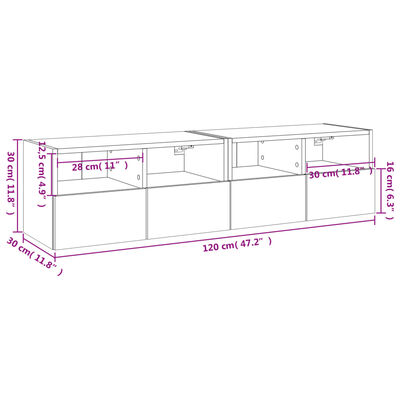 vidaXL TV-seinäkaapit 2 kpl Sonoma-tammi 60x30x30 cm tekninen puu