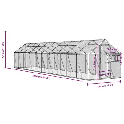 vidaXL Aviaario hopea 1,79x10x1,85 m alumiini