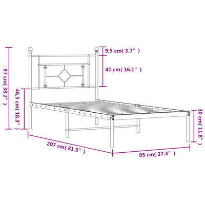 vidaXL Metallinen sängynrunko päädyllä musta 90x200 cm