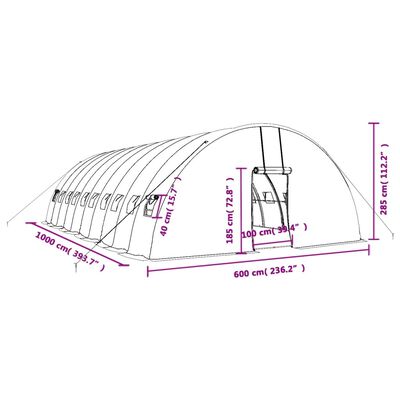 vidaXL Kasvihuone teräsrungolla vihreä 60 m² 10x6x2,85 m