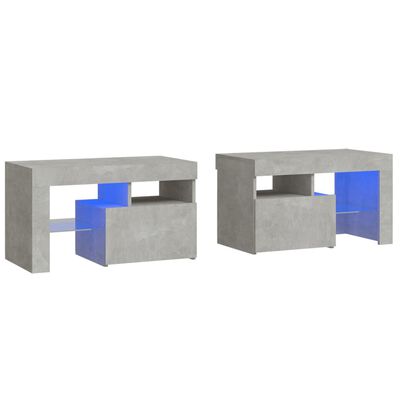 vidaXL Yöpöydät 2 kpl LED-valoilla betoninharmaa 70x36,5x40 cm