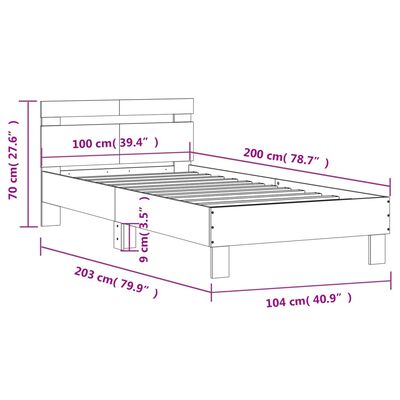 vidaXL Sängynrunko päädyllä savutammi 100x200 cm tekninen puu