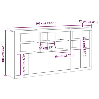 vidaXL Senkki LED-valoilla betoninharmaa 202x37x100 cm