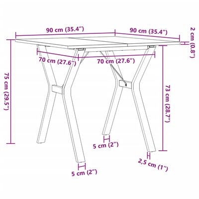 vidaXL Ruokapöytä Y-runko 90x90x75 cm täysi mänty ja valurauta