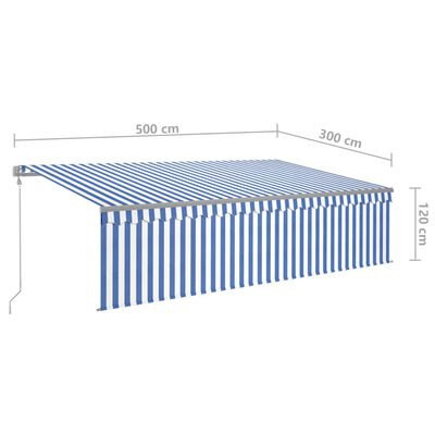 vidaXL Automaattimarkiisi verho/LED/tuulisensori 5x3 m sinivalkoinen