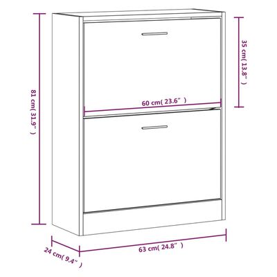 vidaXL Kenkäkaappi ruskea tammi 63x24x81 cm tekninen puu