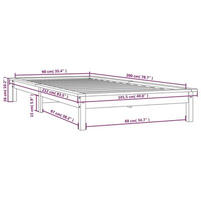 vidaXL Sängynrunko hunajanruskea 90x200 cm täysi mänty