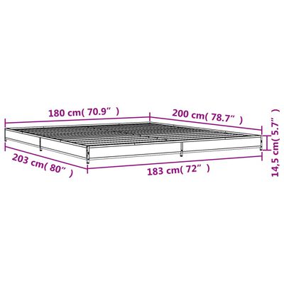 vidaXL Sängynrunko ruskea tammi 180x200 cm tekninen puu ja metalli