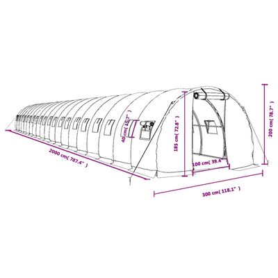 vidaXL Kasvihuone teräsrungolla valkoinen 60 m² 20x3x2 m