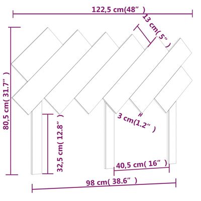 vidaXL Sängynpääty musta 122,5x3x80,5 cm täysi mänty