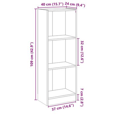 vidaXL 3-tasoinen kirjahylly betoninharmaa 40x24x109 cm tekninen puu