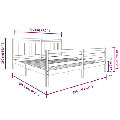 vidaXL Sängynrunko hunajanruskea täysi puu 200x200 cm