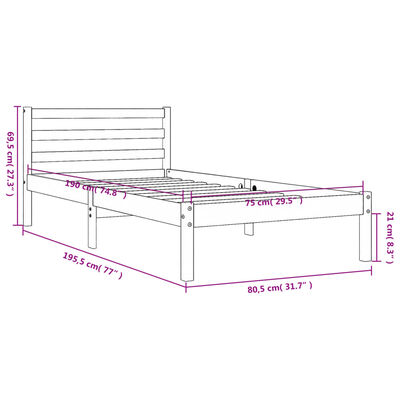 vidaXL Sängynrunko ilman patjaa vahanruskea 75x190 cm täysi mänty