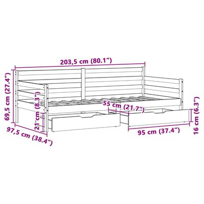 vidaXL Vuodesohva laatikoilla 90x200 cm täysi mänty