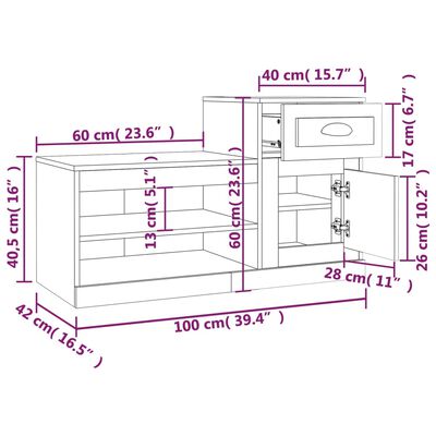 vidaXL Kenkäkaappi betoninharmaa 100x42x60 cm tekninen puu