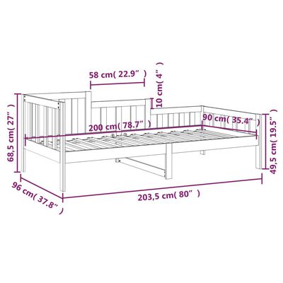 vidaXL Sohvasänky musta 90x200 cm täysi mänty