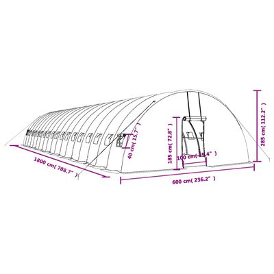 vidaXL Kasvihuone teräsrungolla valkoinen 108 m² 18x6x2,85 m