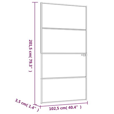 vidaXL Sisäovi valkoinen 102x201,5 cm karkaistu lasi ja alumiini ohut