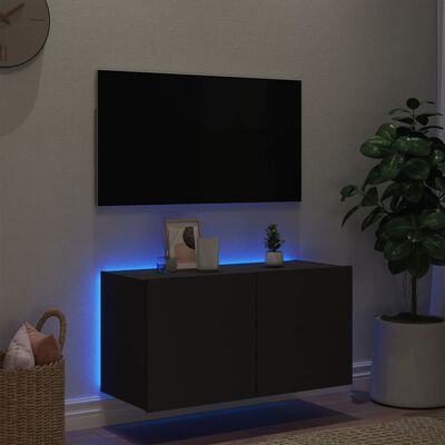 vidaXL TV-seinäkaappi LED-valoilla musta 80x35x41 cm