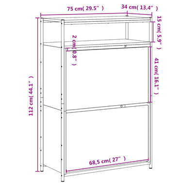 vidaXL Kenkäkaappi musta 75x34x112 cm tekninen puu